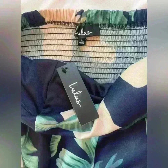 Lulu's Rainforest Blooms Navy Blue Print Strapless Midi Jumpsuit Women's Large - Picture 10 of 13